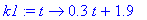 k1 := proc (t) options operator, arrow; .3*t+1.9 end proc