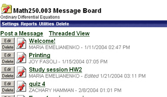 This picture shows a screenshot of the Math250 Message Board