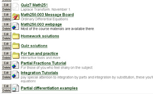 This picture shows a screenshot of the Lessons Tab for Math250 Angel website